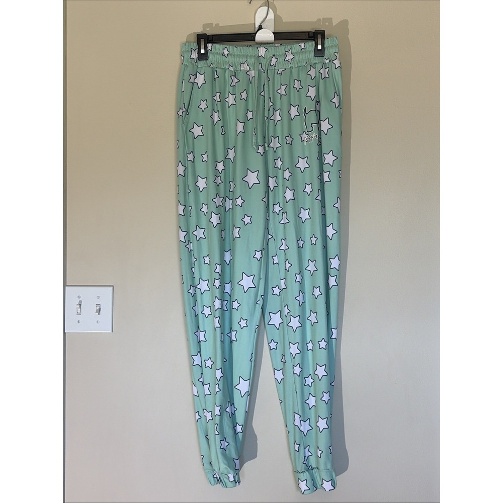 Puppie Love Rescue Dog Green Allover Stars Pajama PJ Sleep Lounge Pants Adult XL
